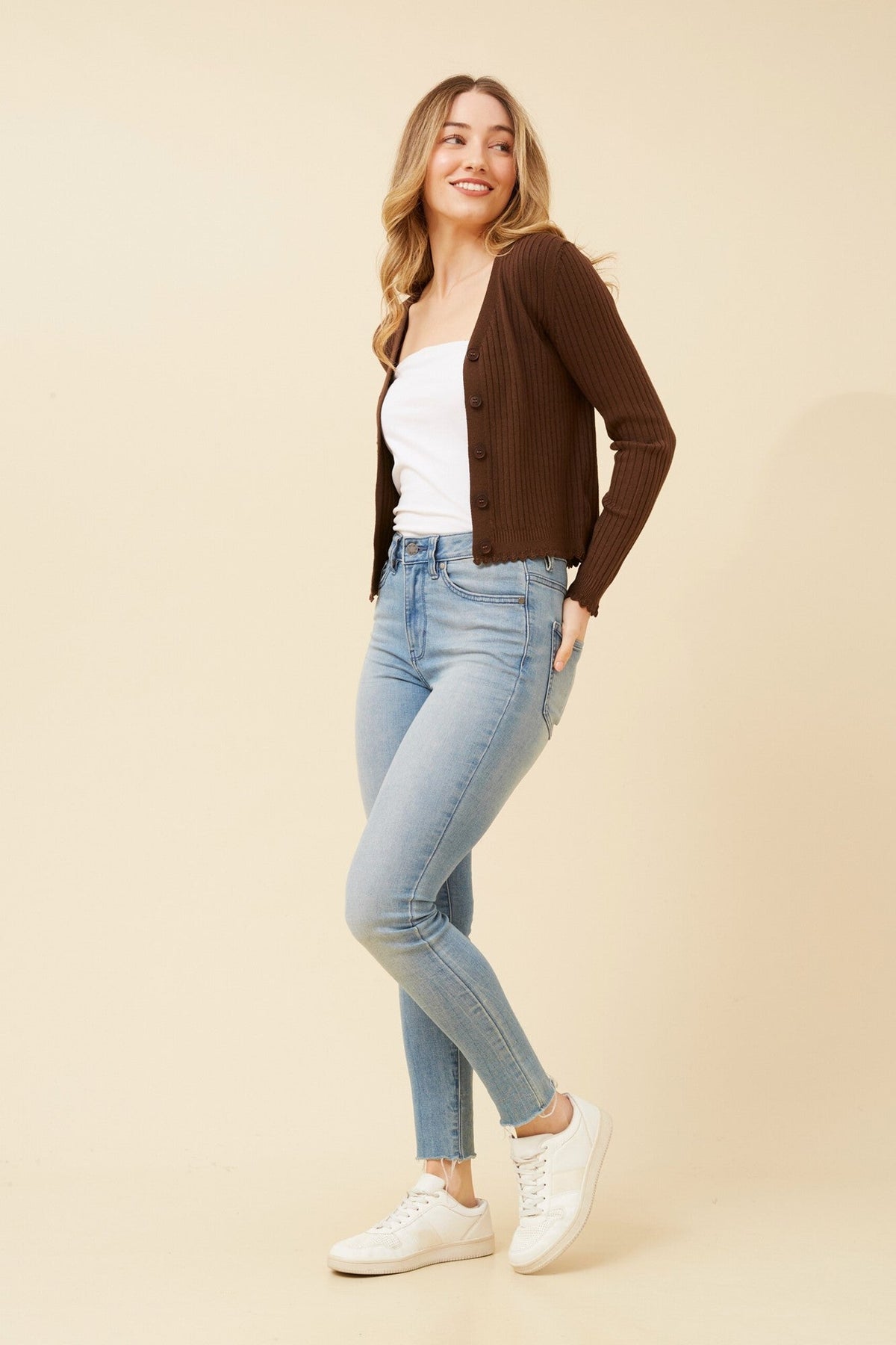 Caroline Morgan Australia TENLEY SCALLOPED KNIT CARDIGAN (Chocolate)