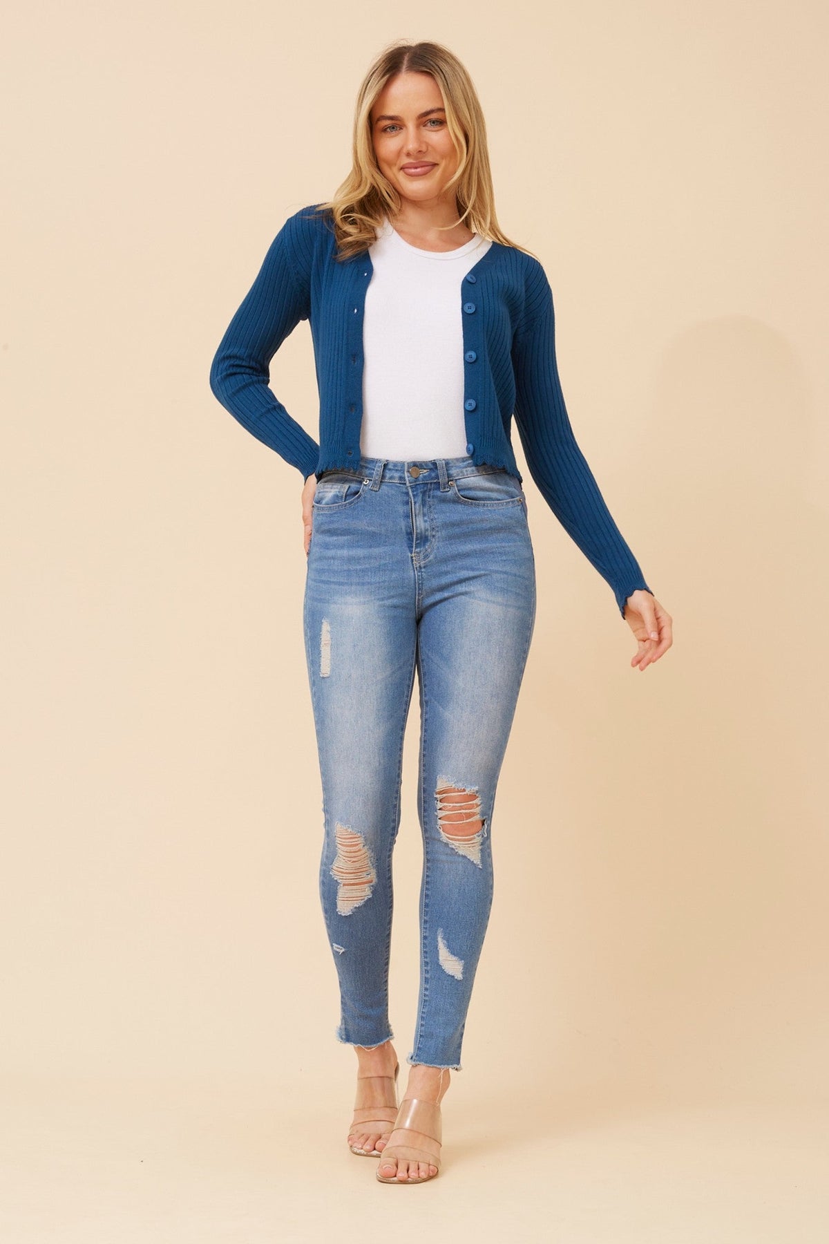 Caroline Morgan Australia TENLEY SCALLOPED KNIT CARDIGAN (Teal)