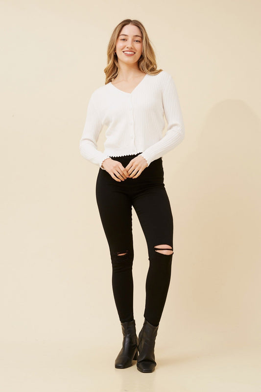 Caroline Morgan Australia TENLEY SCALLOPED KNIT CARDIGAN (White)