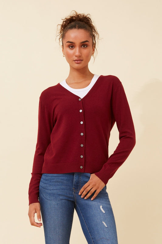 Image of Cardigans. Product name - SHONTAY SOLID KNIT CARDIGAN in Red Dahlia colour by brand - Caroline Morgan Australia