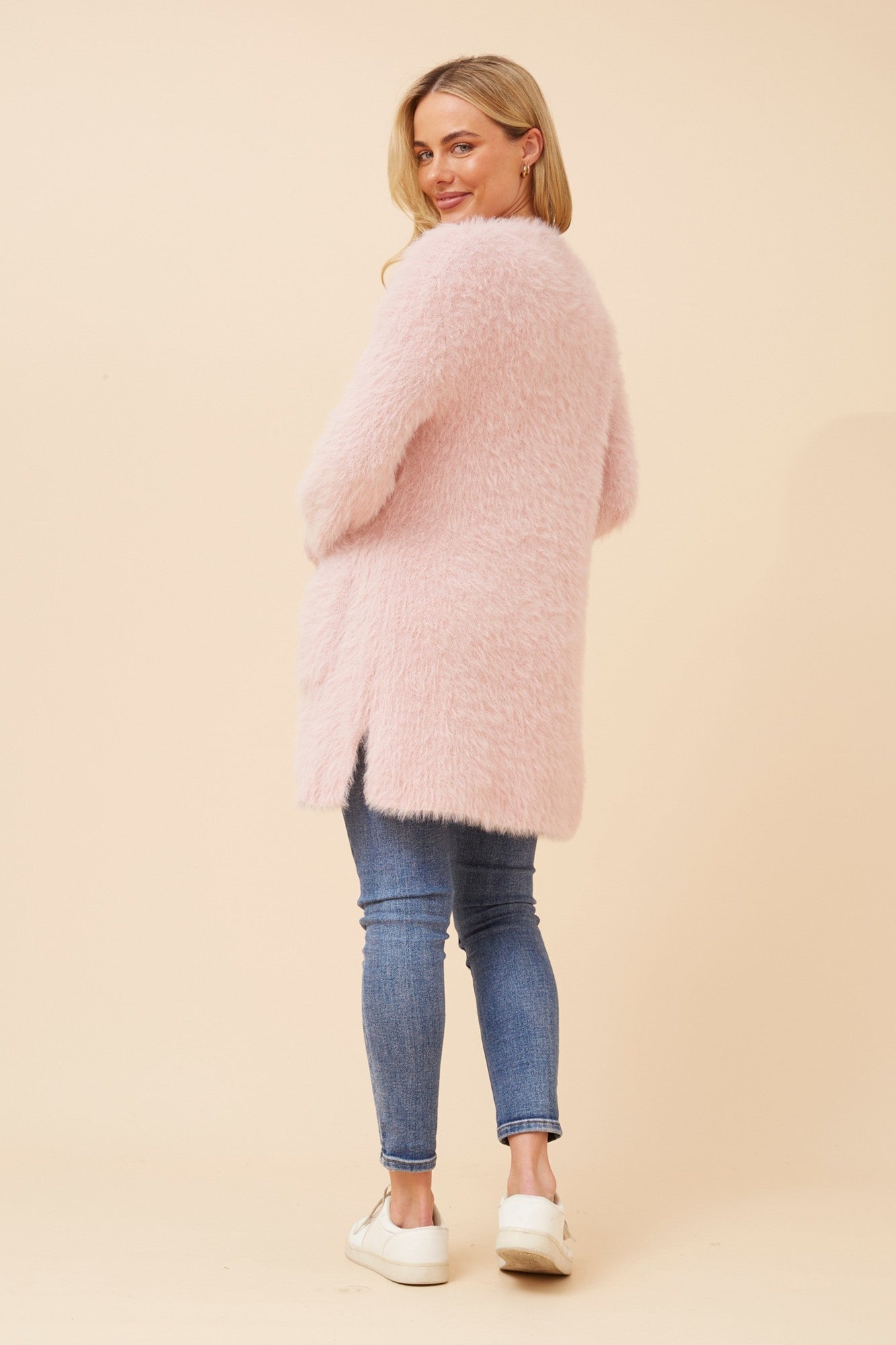 Image of Cardigans. Product name - LEEZA EYELASH KNIT CARDIGAN in Black colour by brand - Caroline Morgan Australia
