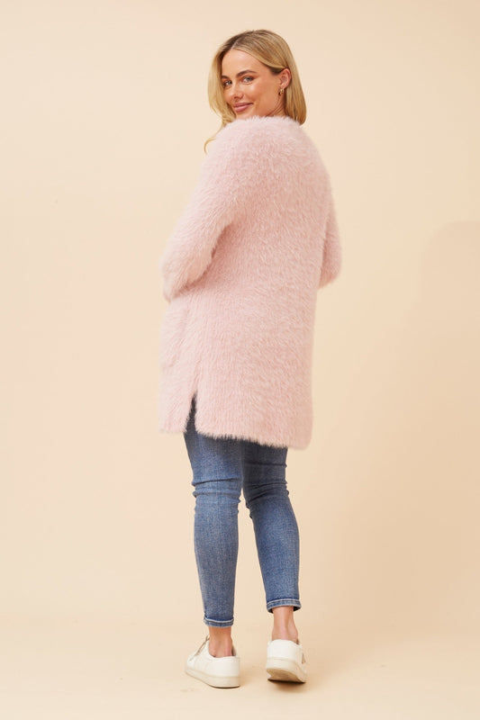 Image of Cardigans. Product name - LEEZA EYELASH KNIT CARDIGAN in Black colour by brand - Caroline Morgan Australia