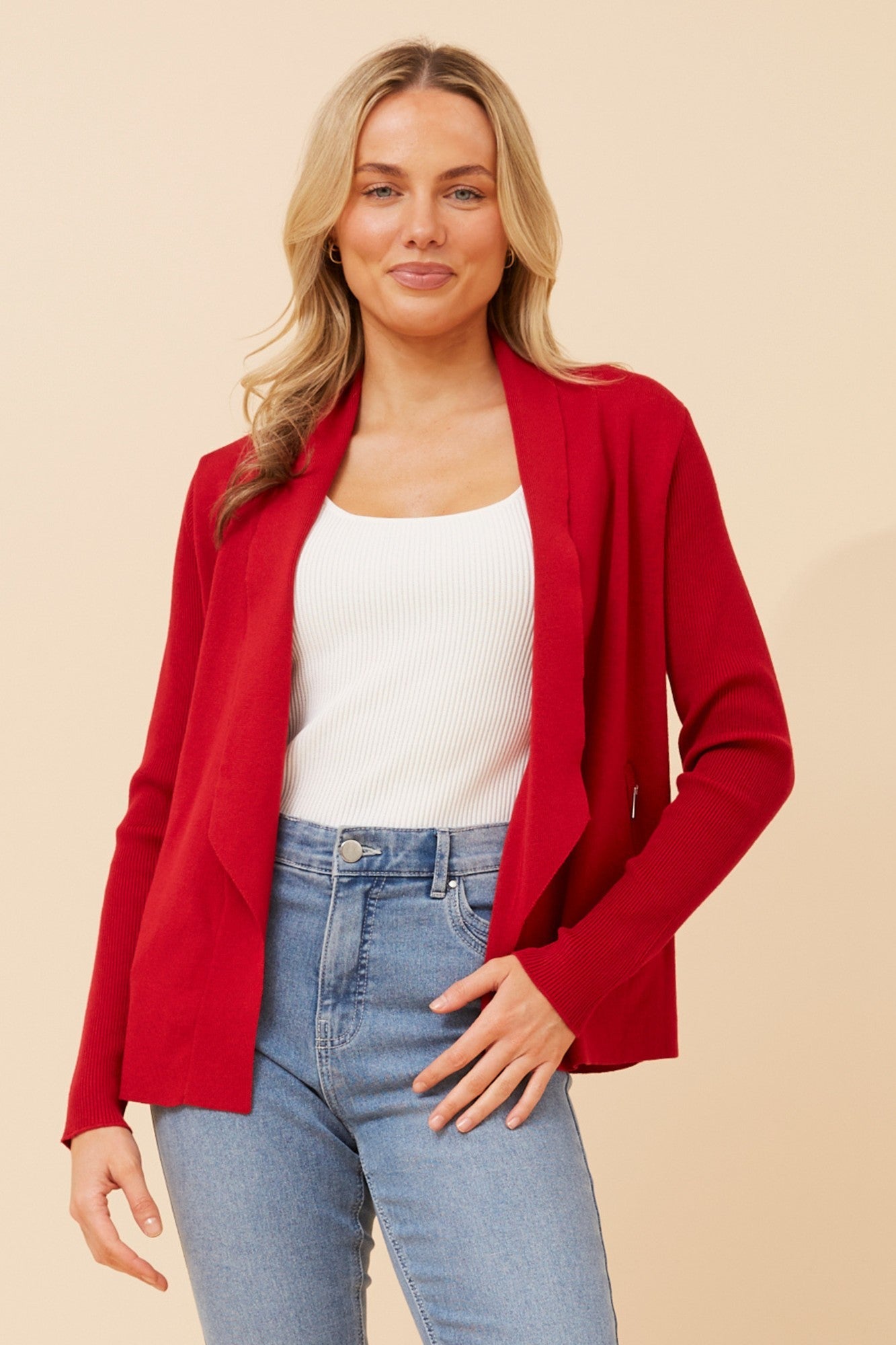 Image of Cardigans. Product name - CASPIA SOLID KNIT CARDIGAN in Black colour by brand - Caroline Morgan Australia