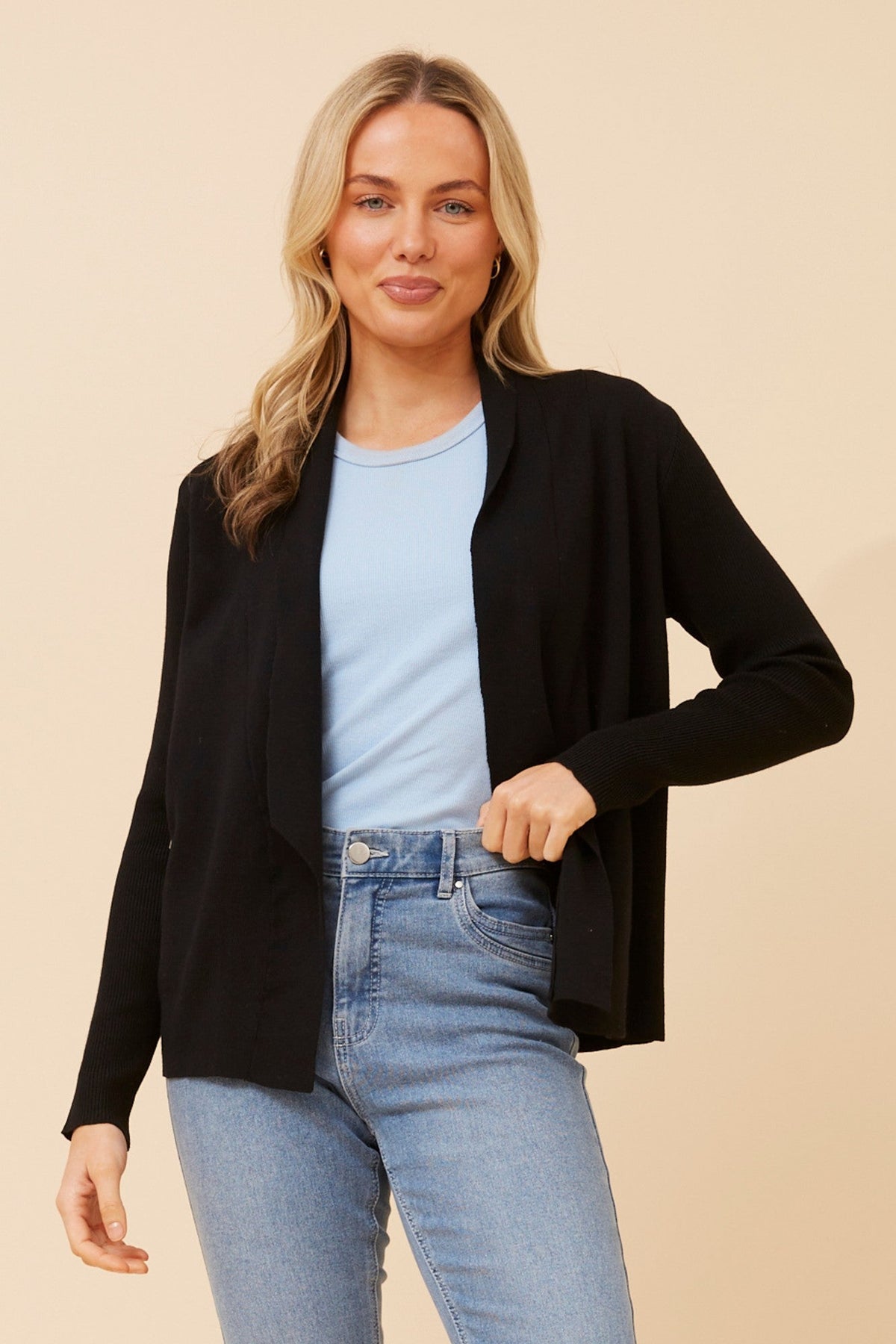 CASPIA SOLID KNIT CARDIGAN (Black)