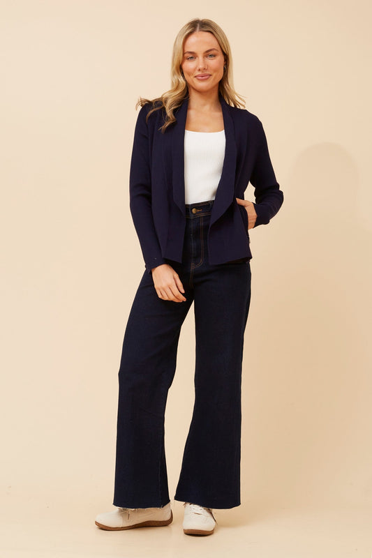 Image of Cardigans. Product name - CASPIA SOLID KNIT CARDIGAN in Navy colour by brand - Caroline Morgan Australia