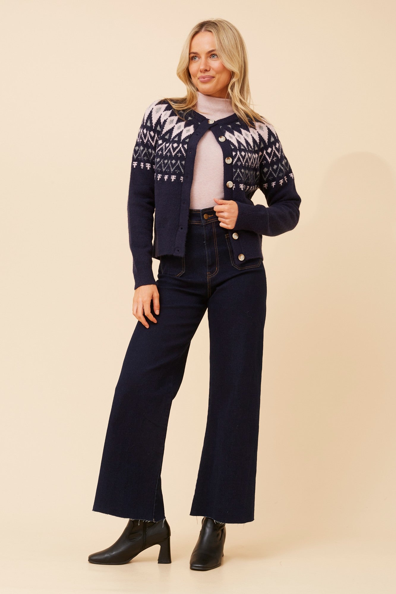 BLUETTA JACQUARD KNIT CARDIGAN (Navy)