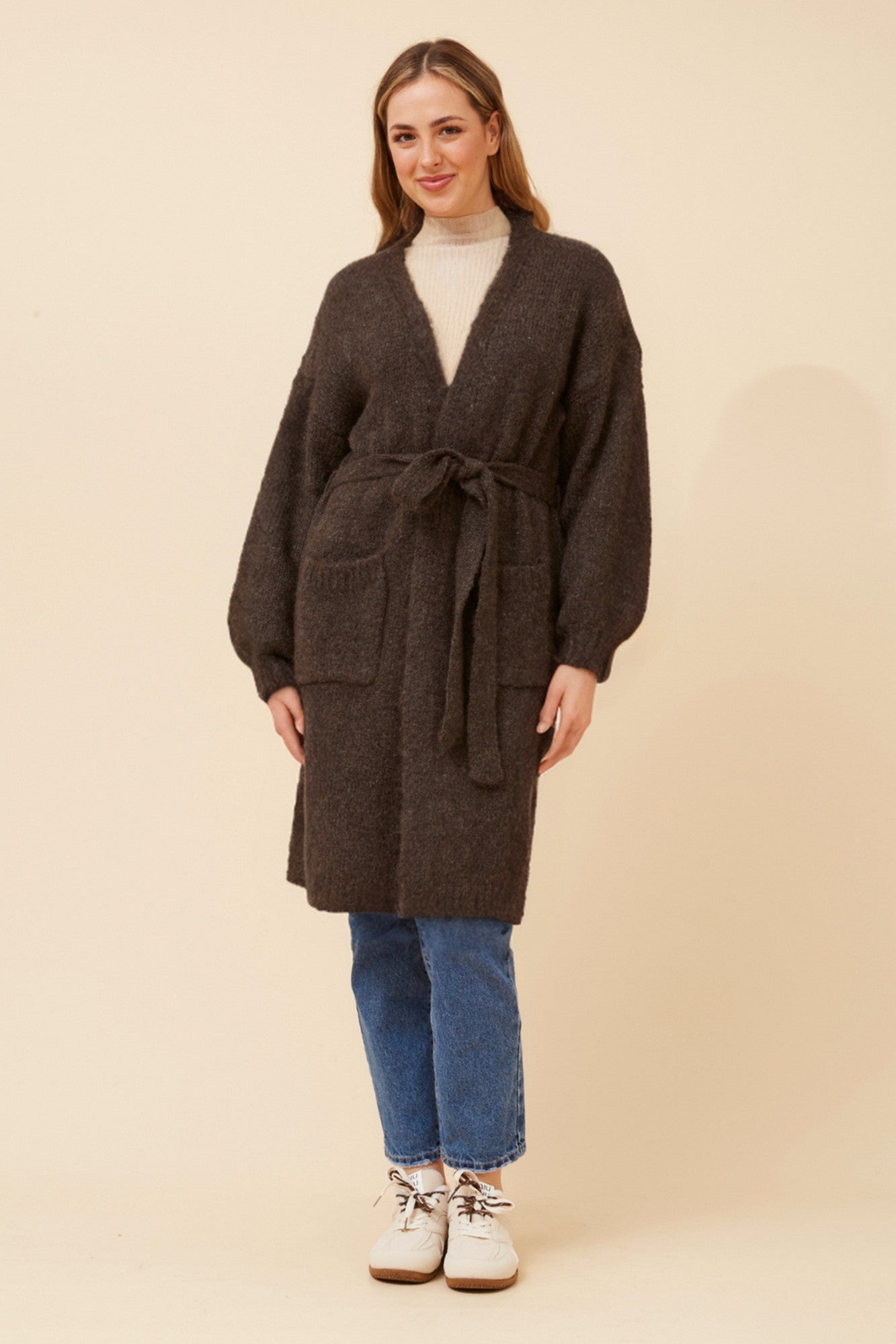 KENDY WOOL BLEND KNIT CARDIGAN (Chocolate)