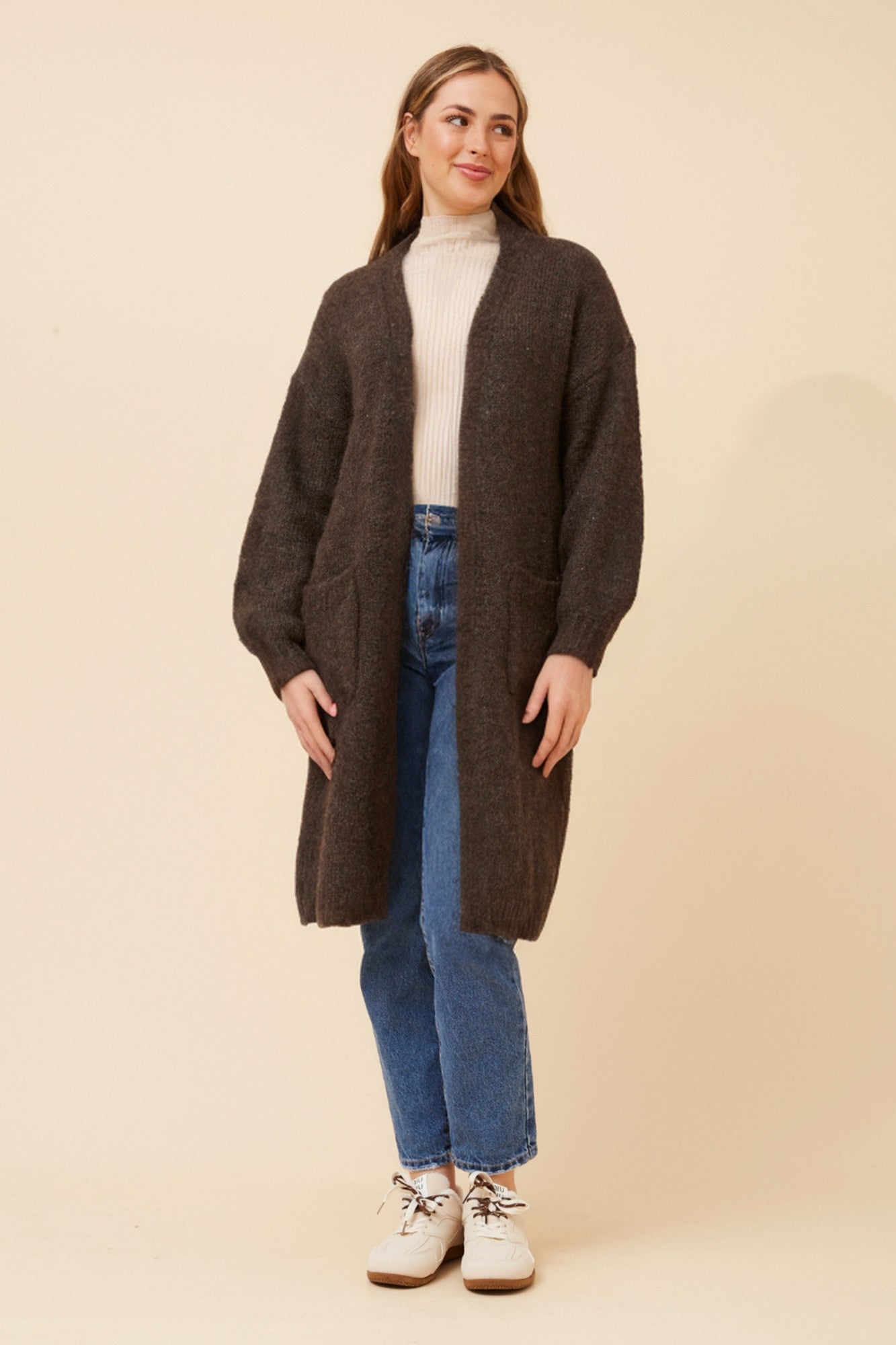 KENDY WOOL BLEND KNIT CARDIGAN (Chocolate)