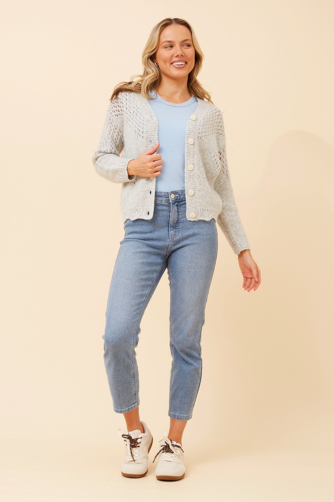 ELIDI SOLID KNIT CARDIGAN (Light Grey Marl)