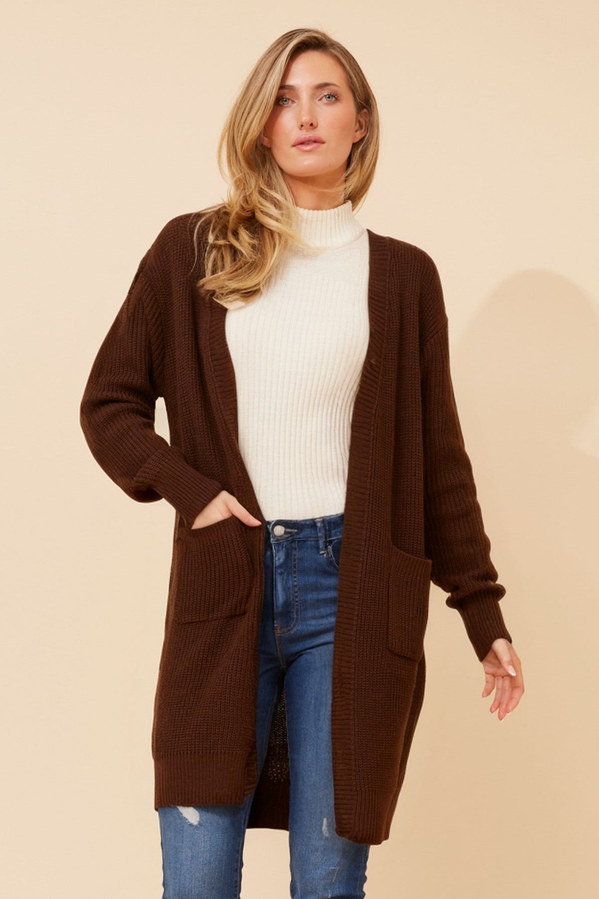 MALIAH SOLID KNIT CARDIGAN (Teal)