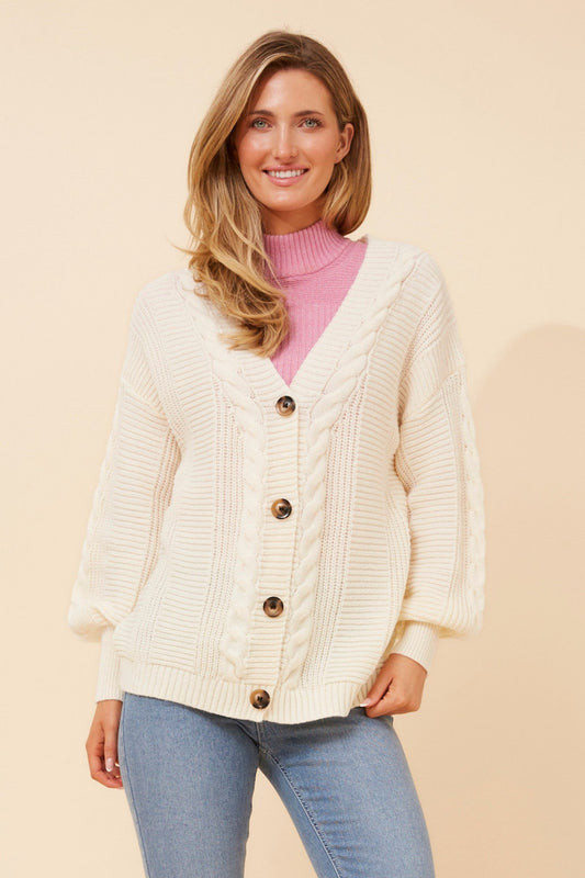Image of Cardigans. Product name - ZOIE SOLID KNIT CARDIGAN in Bitter Chocolate colour by brand - Caroline Morgan Australia