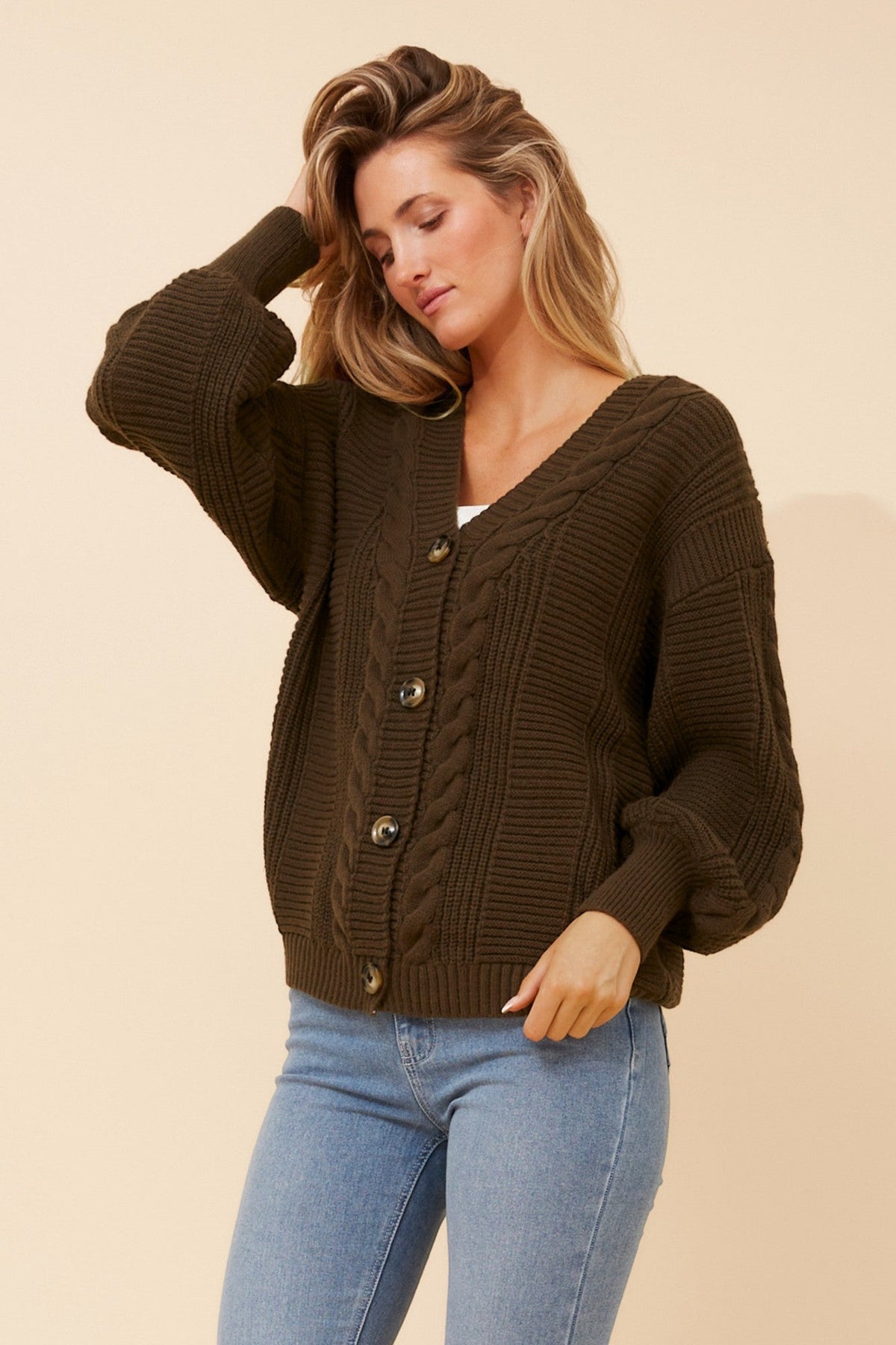 ZOIE SOLID KNIT CARDIGAN (Bitter Chocolate)
