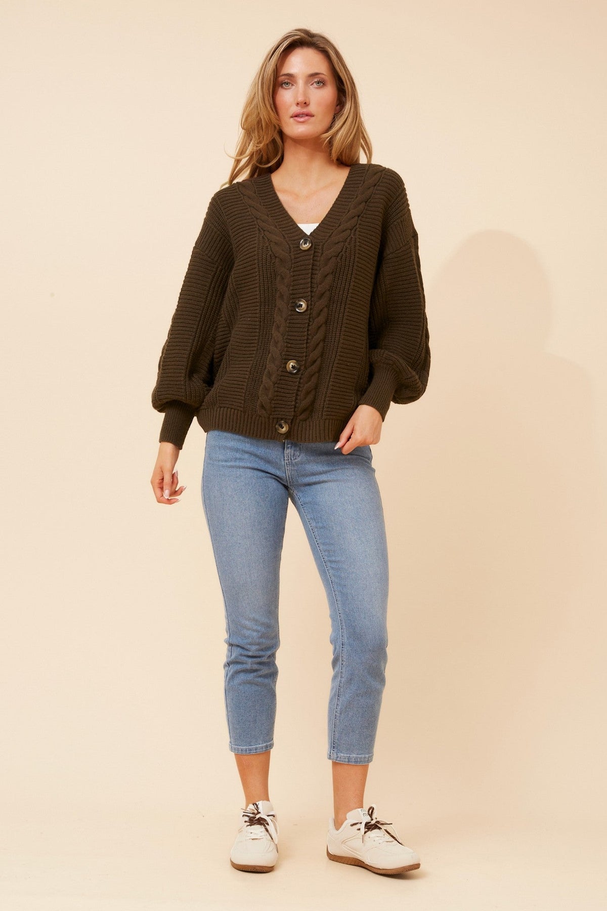 ZOIE SOLID KNIT CARDIGAN (Bitter Chocolate)