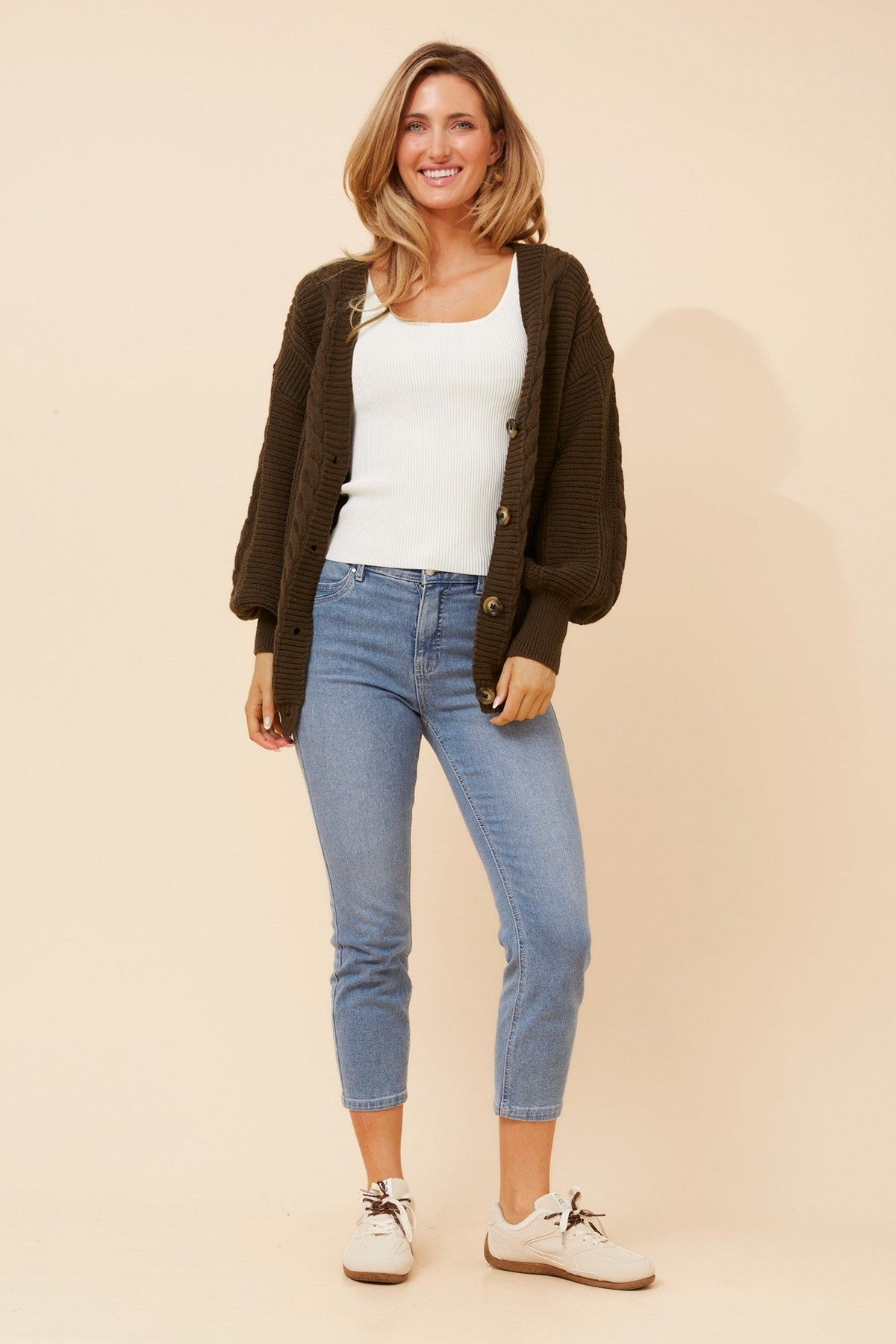 ZOIE SOLID KNIT CARDIGAN (Bitter Chocolate)