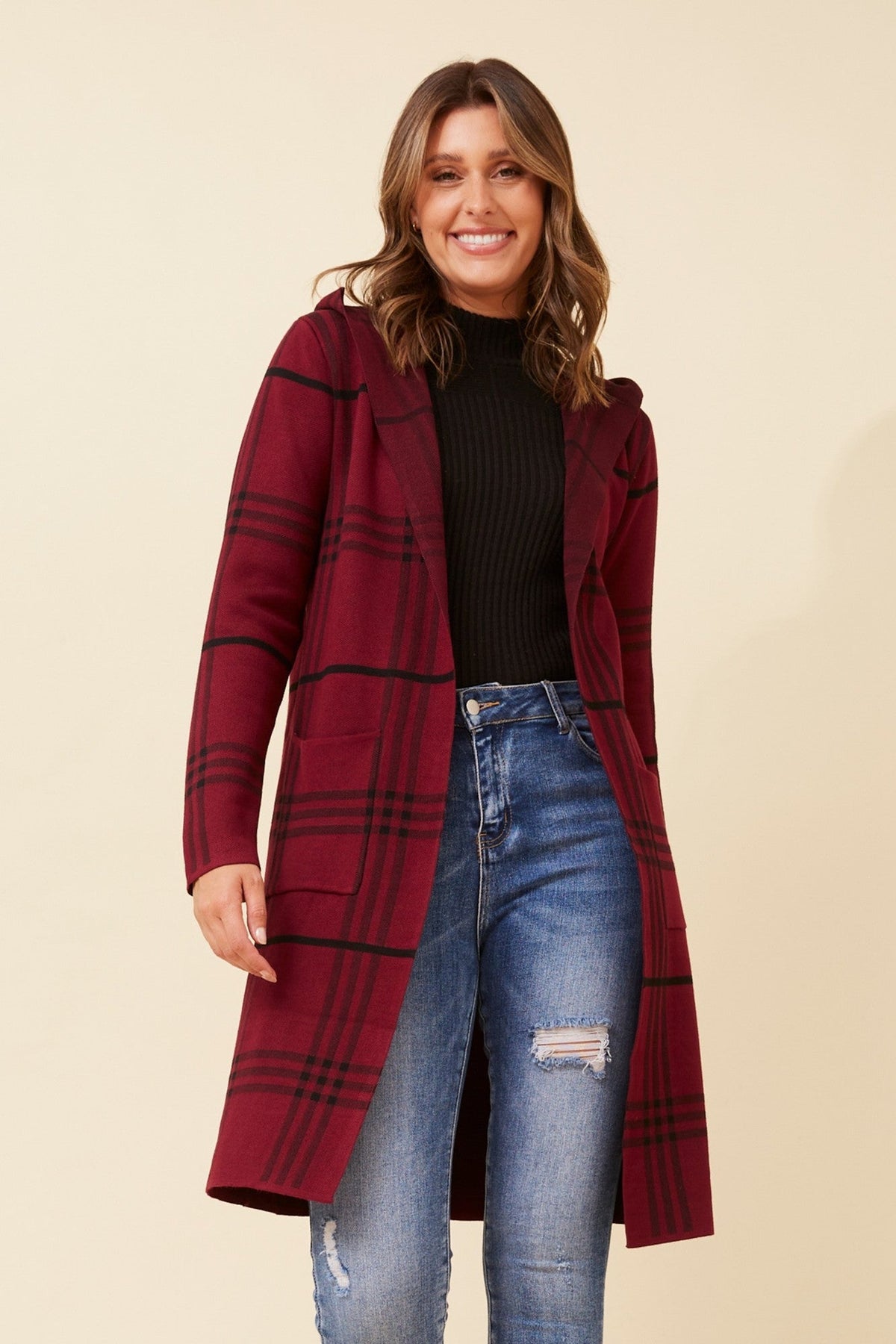 TORONTO CHECK PRINT KNIT CARDIGAN (Navy)