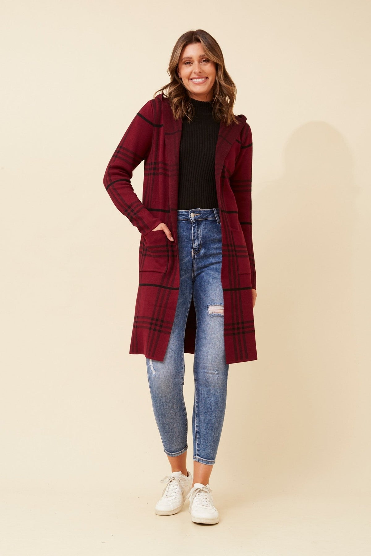 TORONTO CHECK PRINT KNIT CARDIGAN (Navy)