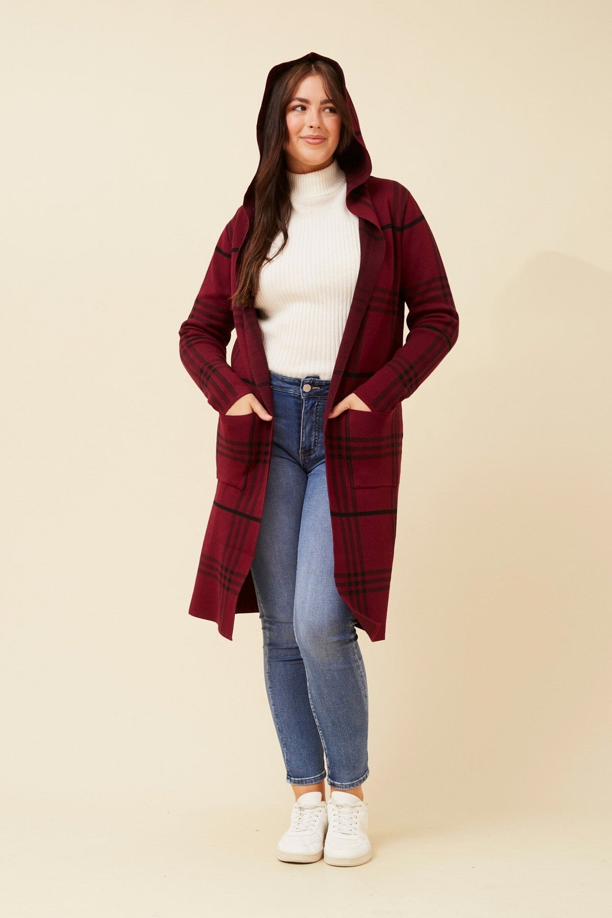 TORONTO CHECK PRINT KNIT CARDIGAN (Chocolate)