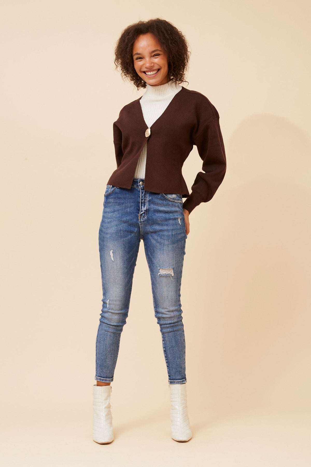 LAVITA SOLID KNIT CARDIGAN (Chocolate)