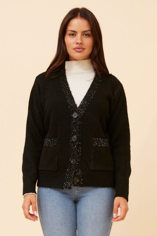 PAOLINA LUREX KNIT CARDIGAN (Black)