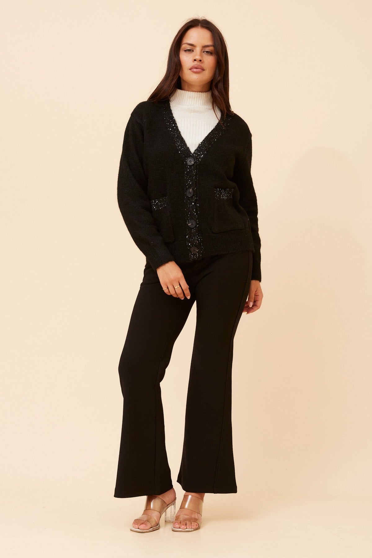 PAOLINA LUREX KNIT CARDIGAN (Black)