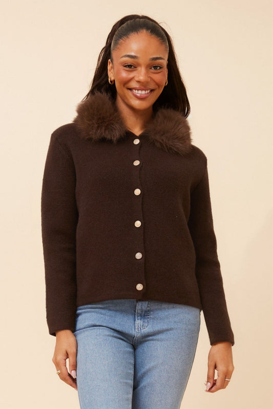 TESSY SOLID KNIT CARDIGAN (Chocolate)