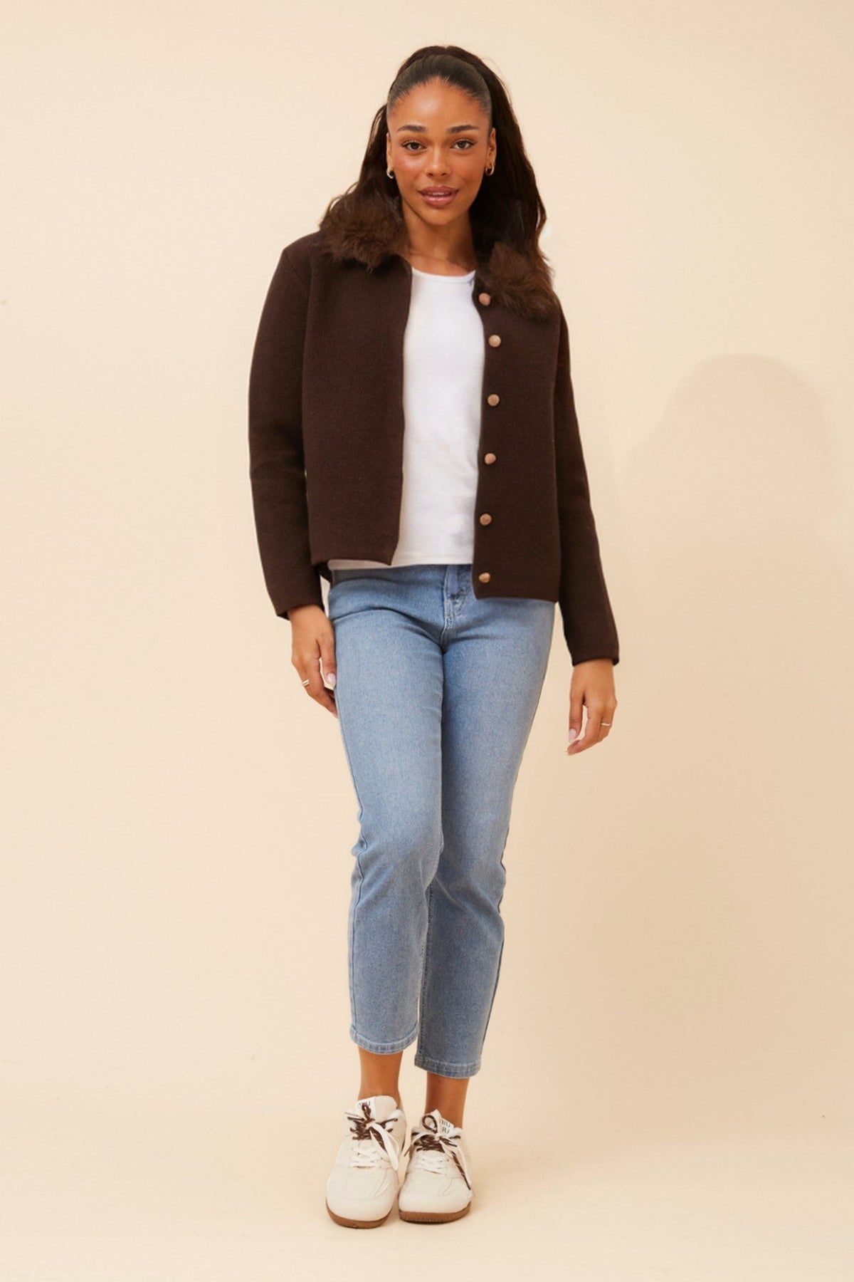 TESSY SOLID KNIT CARDIGAN (Chocolate)