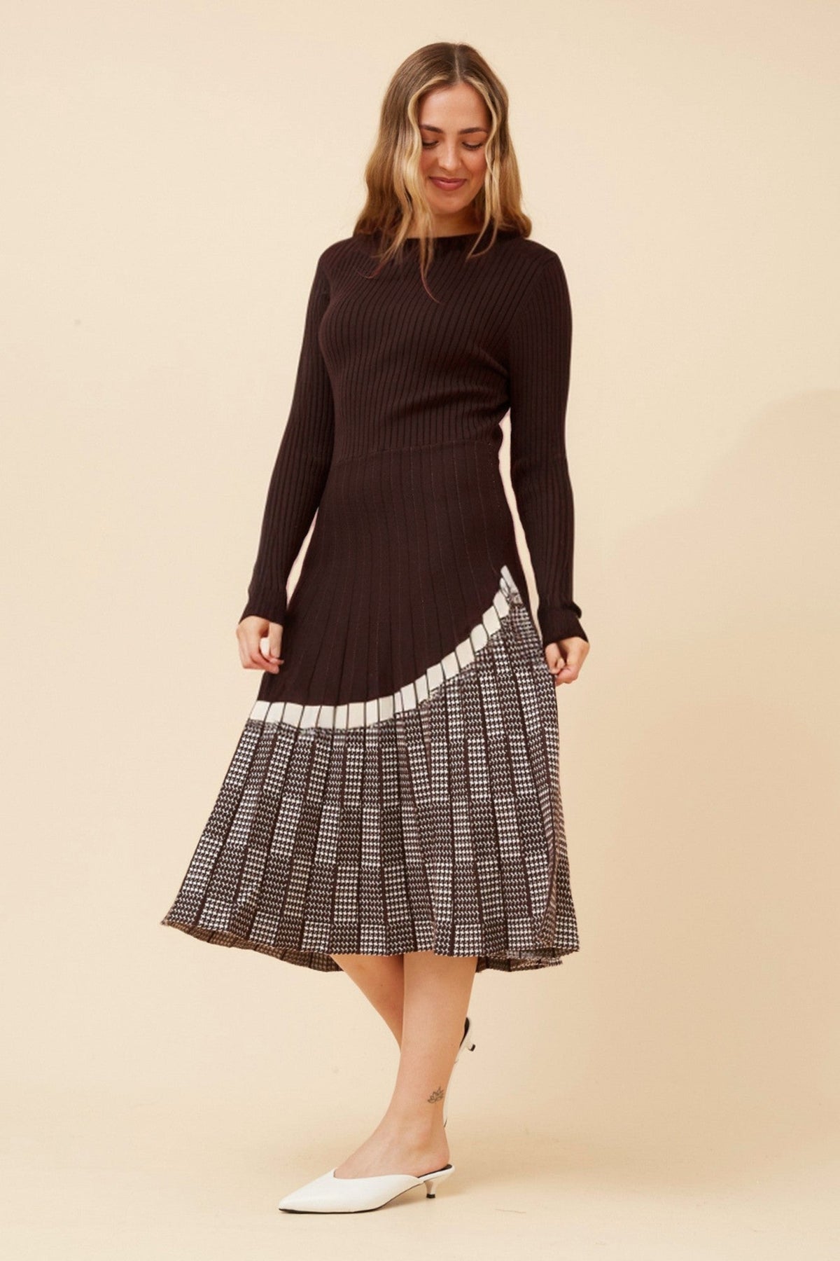 Image of Dresses. Product name - HURST PLEATED KNIT DRESS in Greymarl colour by brand - Stella