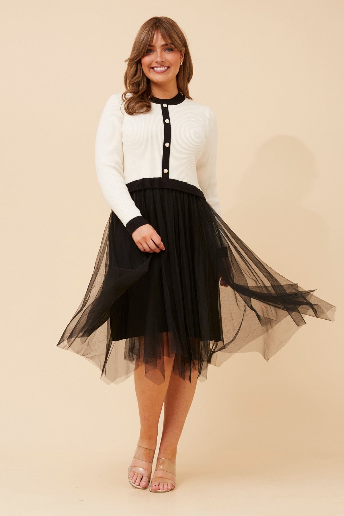BRENNA KNIT DRESS (Black And White)