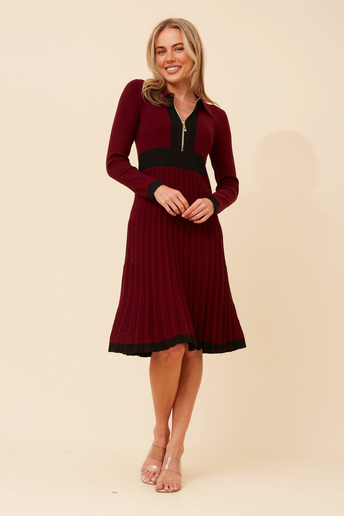 Image of Dresses. Product name - LUNARIA PLEATED DRESS in Chocolate colour by brand - Stella