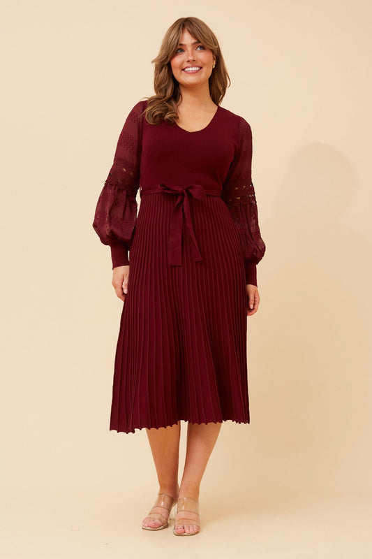 Image of Dresses. Product name - OLA LANTERN SLEEVE KNIT DRESS in Black colour by brand - Caroline Morgan Australia