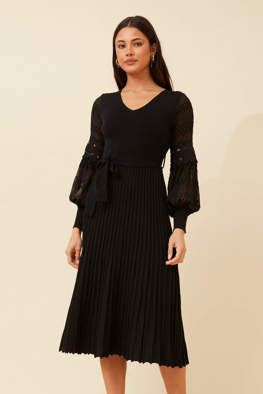 OLA LANTERN SLEEVE KNIT DRESS (Black)