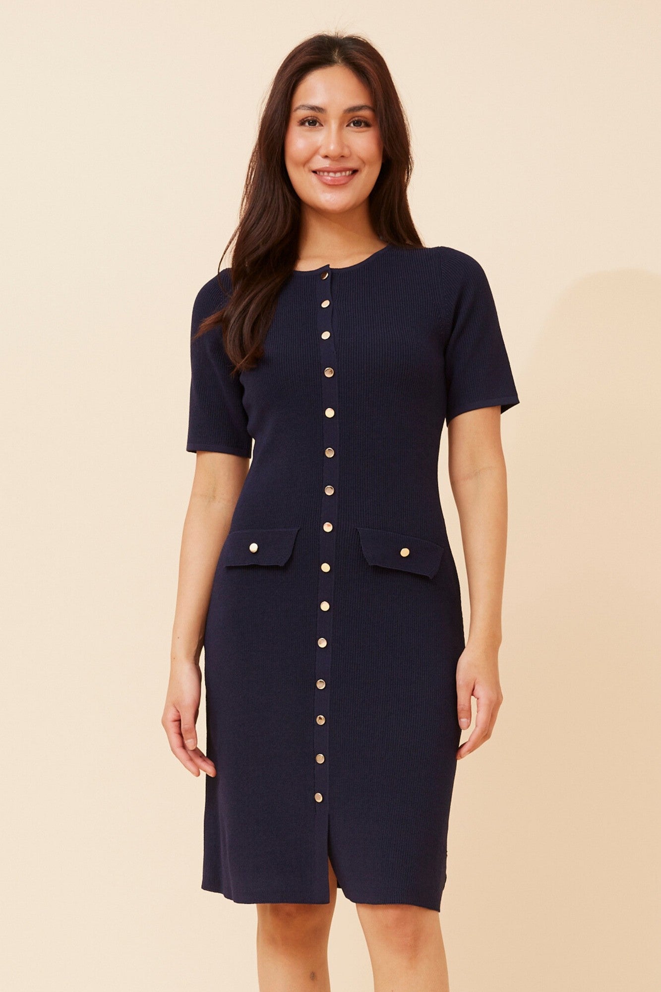 ZAYLA SOLID KNIT DRESS (Navy)