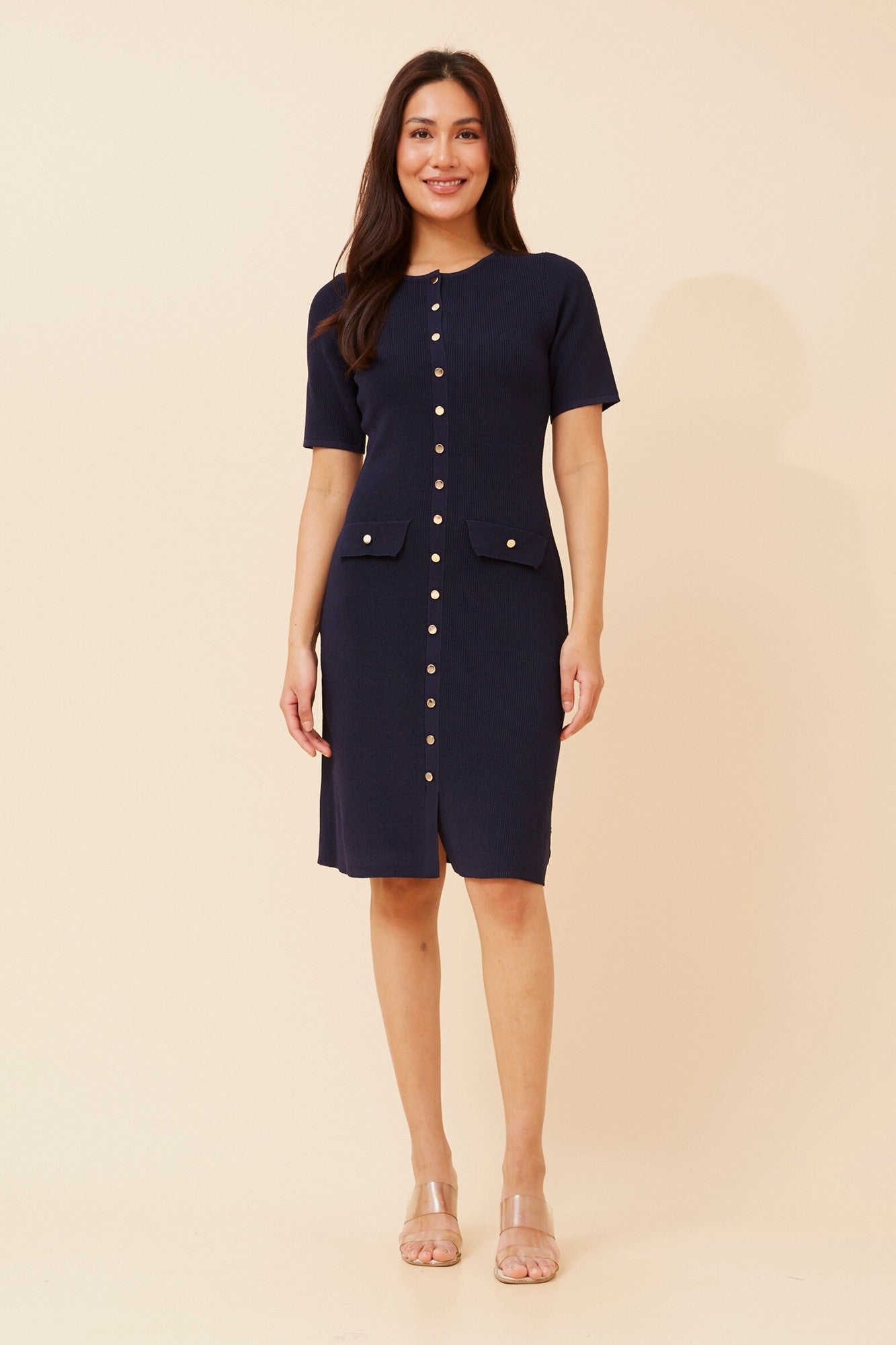 ZAYLA SOLID KNIT DRESS (Navy)