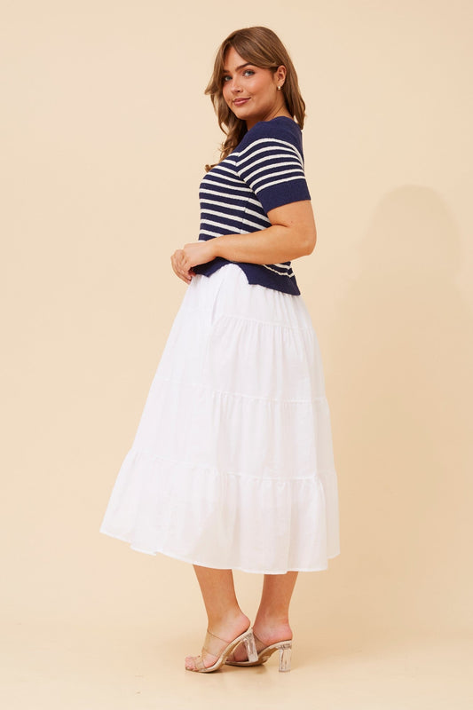 MAYLAH STRIPE PRINT TIERED DRESS (Navy/White)