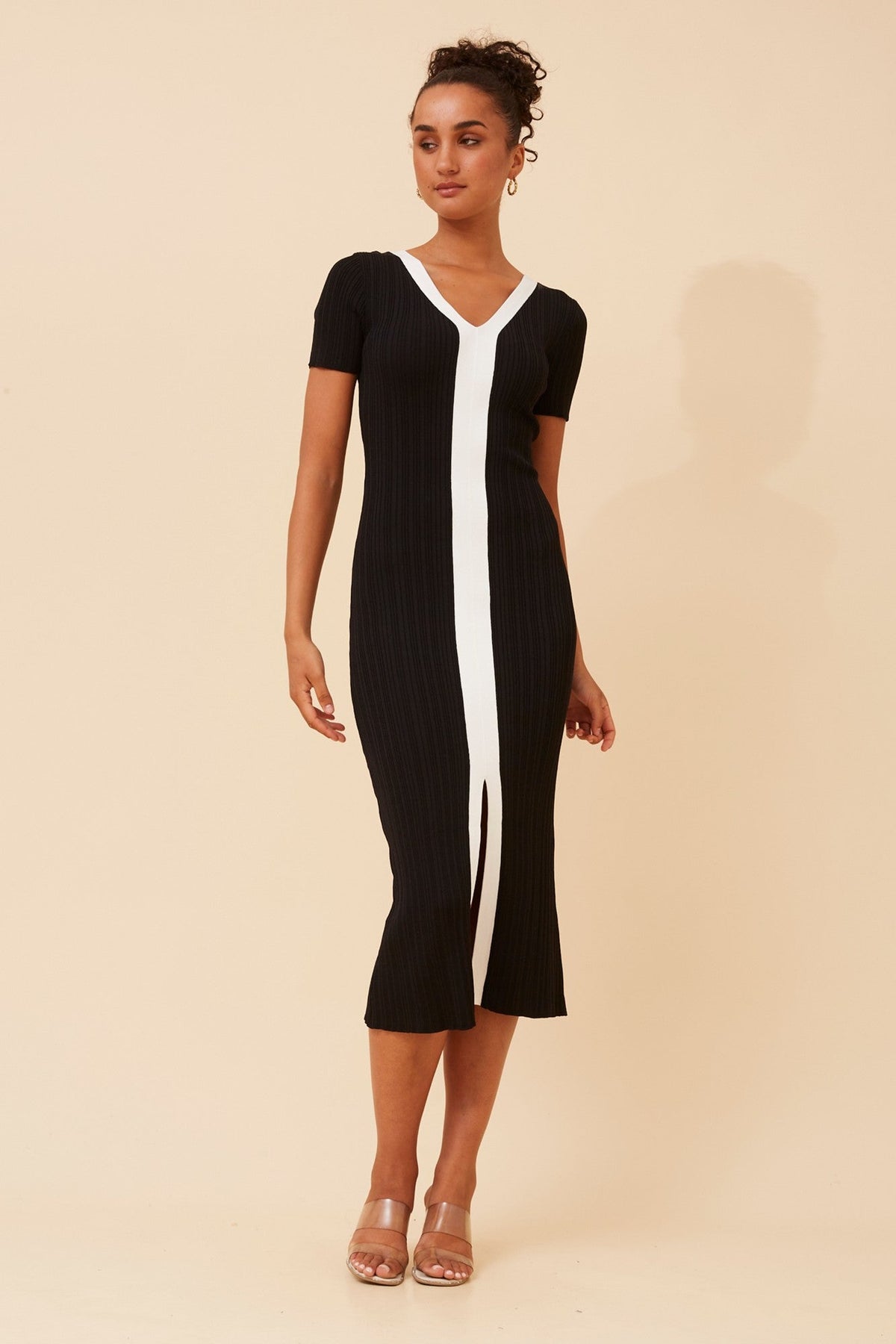 Image of Dresses. Product name - COVE BODYCON KNIT DRESS in Black colour by brand - Caroline Morgan Australia