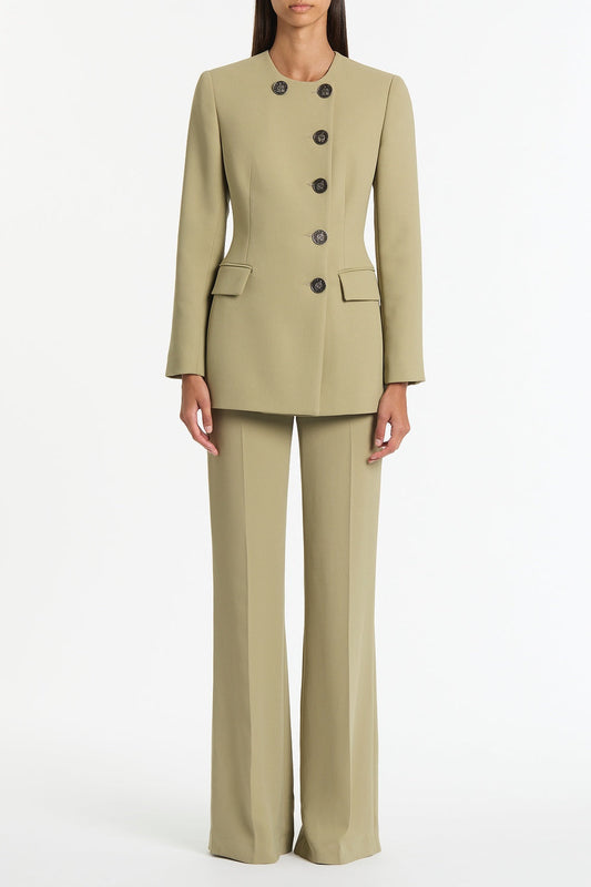 Image of Coats & Jackets. Product name - Kelp Crepe Moneta Blazer in Green colour by brand - Carla Zampatti