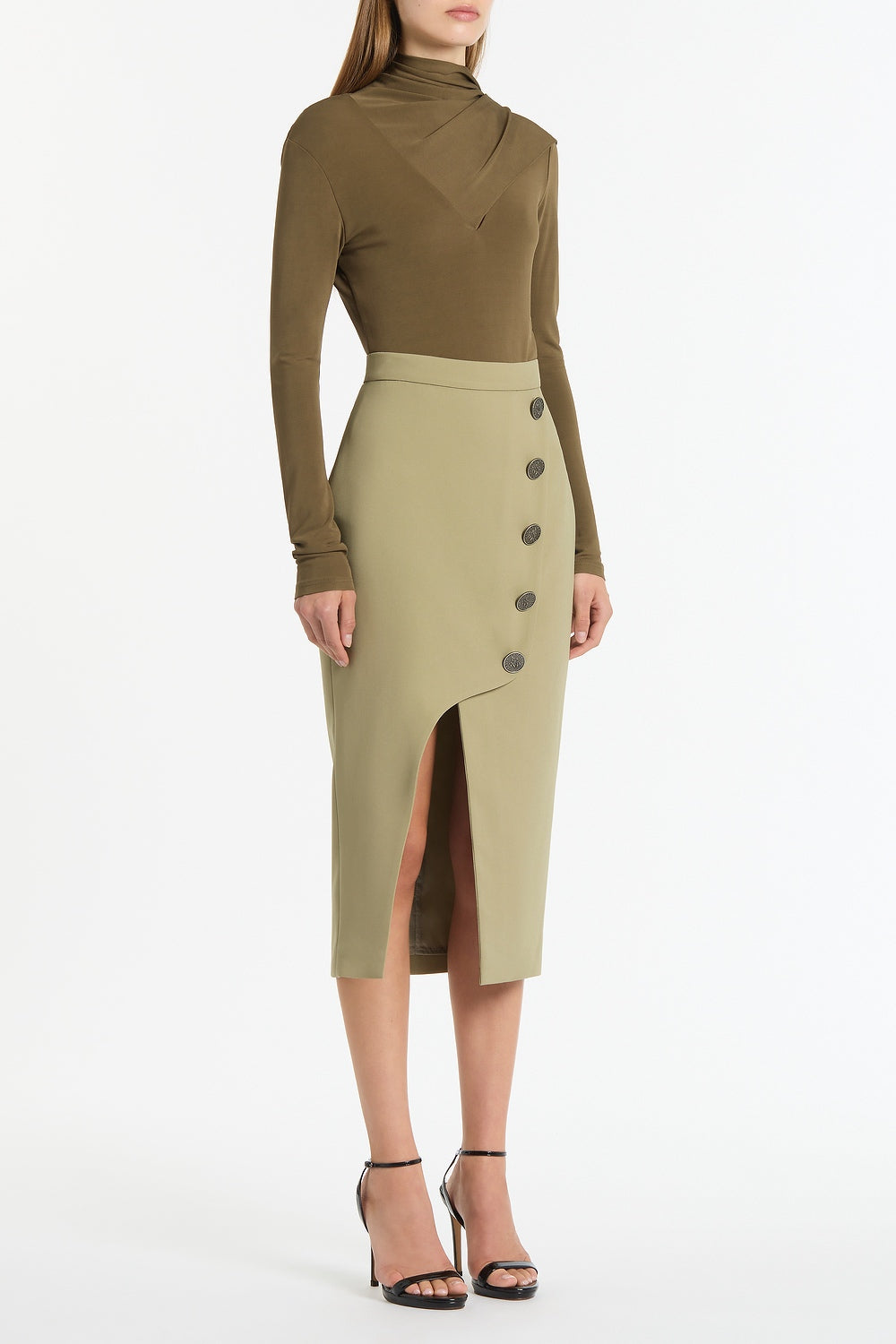 Carla Zampatti Kelp Crepe Moneta Skirt (Green)