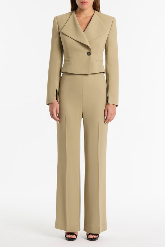 Image of Coats & Jackets. Product name - Kelp Crepe Cropped Jacket in Green colour by brand - Carla Zampatti