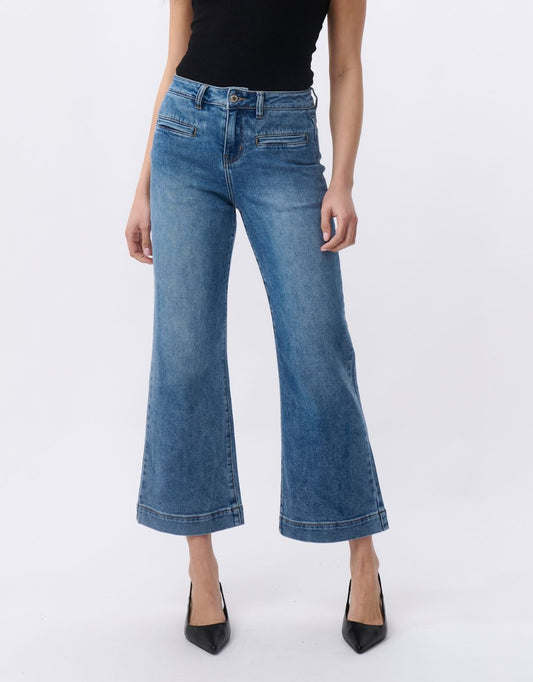 Image of Jeans. Product name - Freya Wide Leg Jeans Dakota Wash in Dakota Wash colour by brand - Kireina