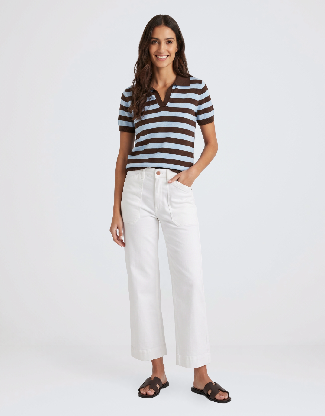 Urban Luxury Knit Striped Polo (Chocolate/Blue)