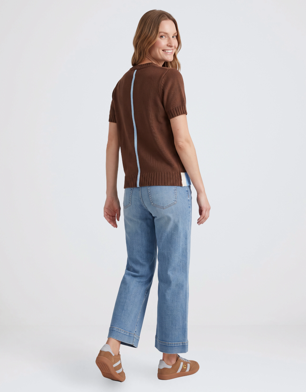 Urban Luxury Knit Top (Chocolate/Cream/Blue)