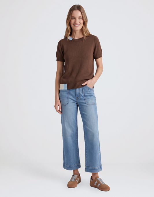 Urban Luxury Knit Top (Chocolate/Cream/Blue)