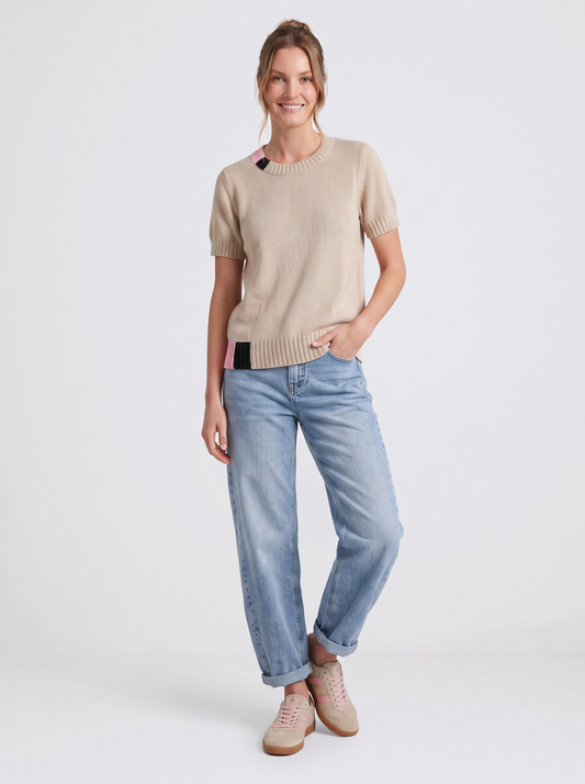 Urban Luxury Knit Top (Sand/Pink/Blue)