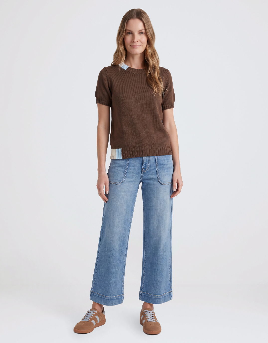 Urban Luxury Knit Top (Chocolate/Cream/Blue)