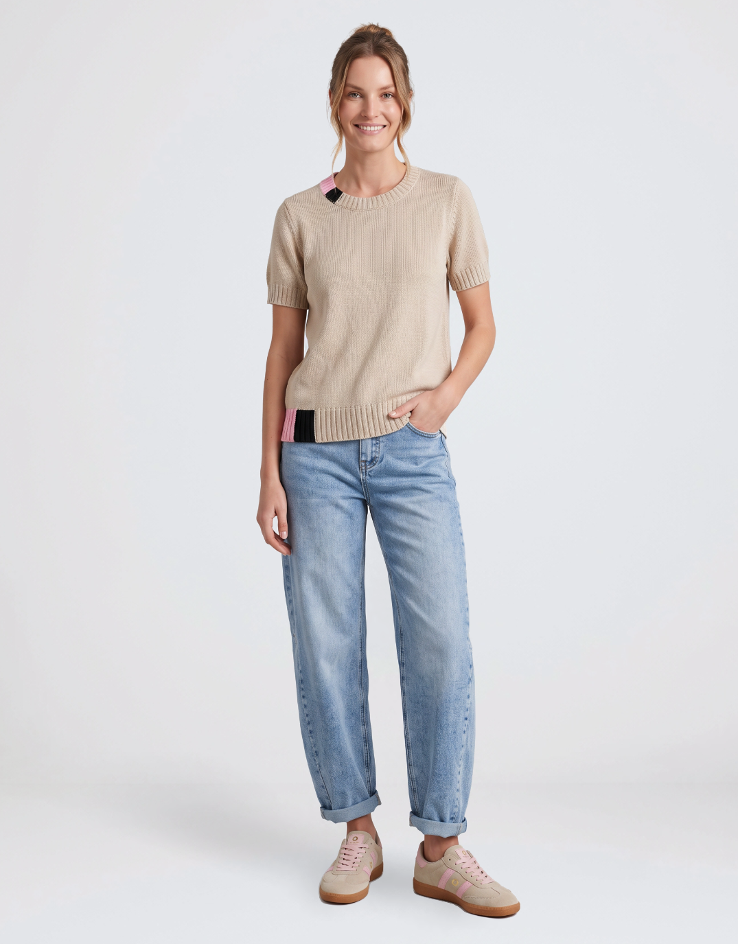 Urban Luxury Knit Top (Sand/Pink/Blue)
