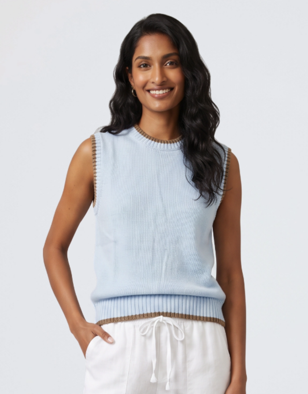Image of Coats & Jackets. Product name - Knit Vest Baby Blue/Taupe in Baby Blue/Taupe colour by brand - Urban Luxury