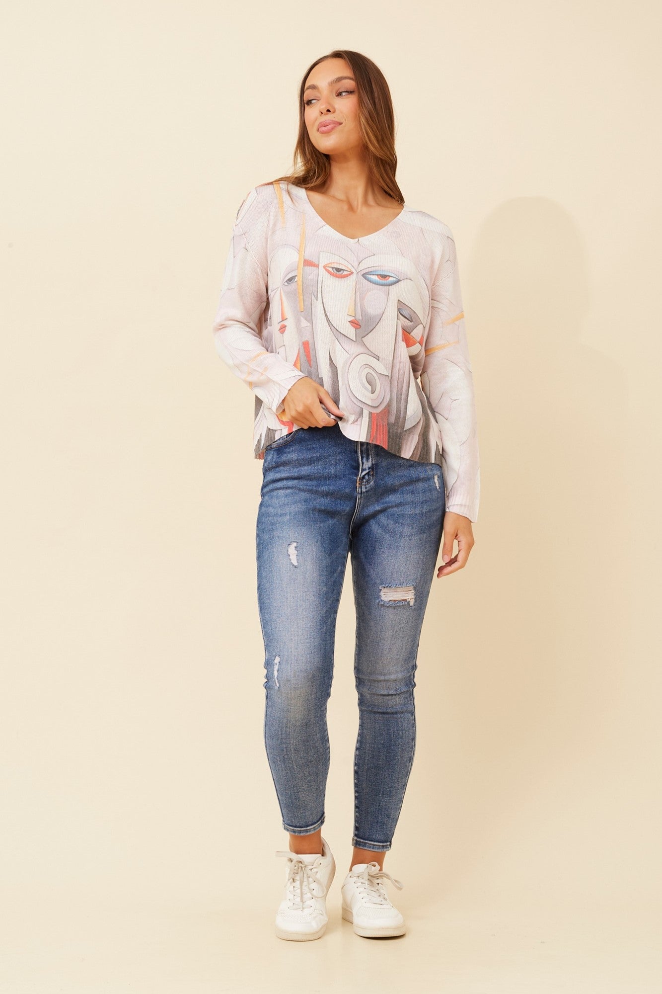 NEAVE ABSTRACT KNIT PULLOVER (Multi White)