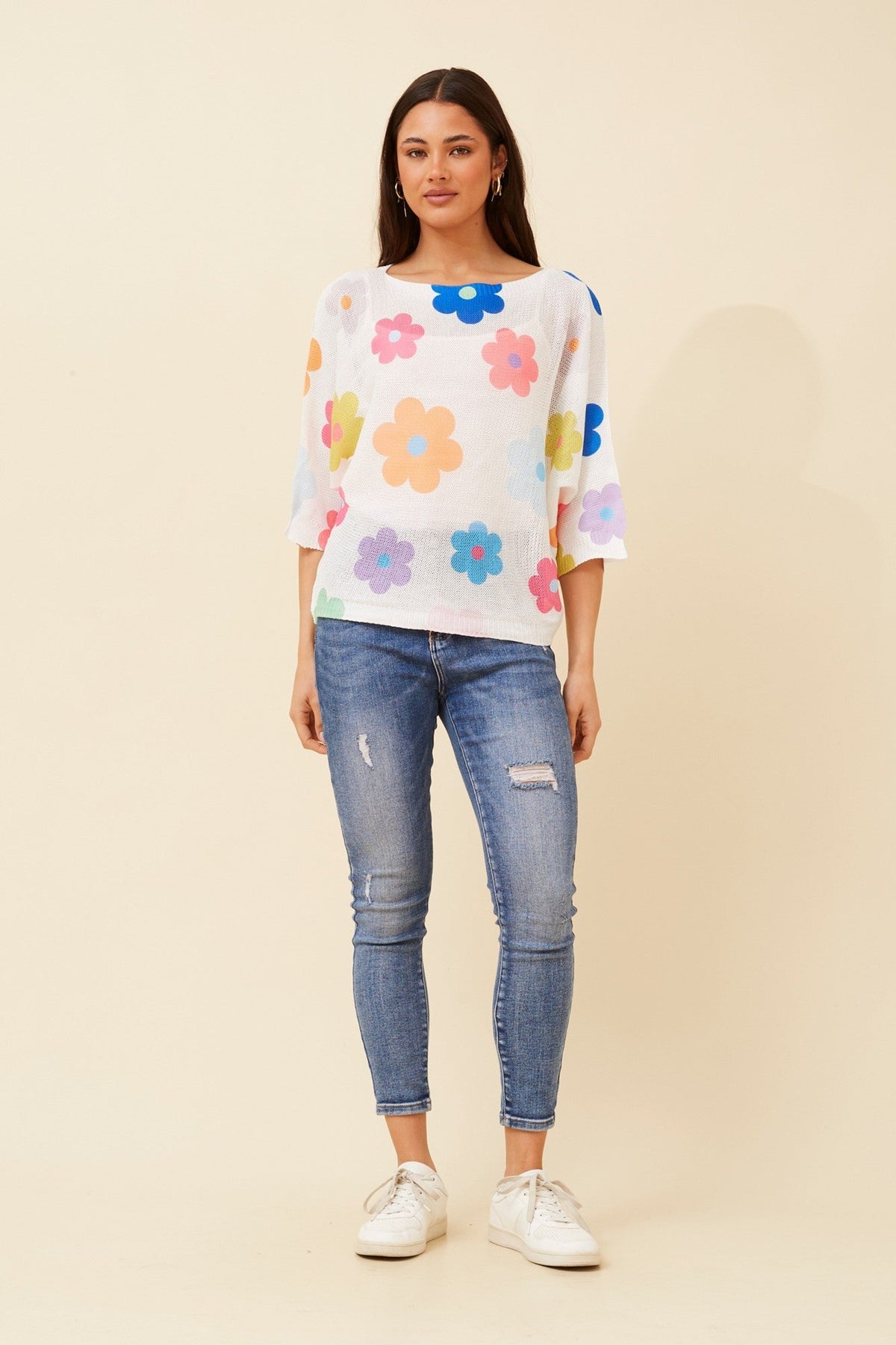 FLORELLA FLORAL KNIT TOP (Multi White)
