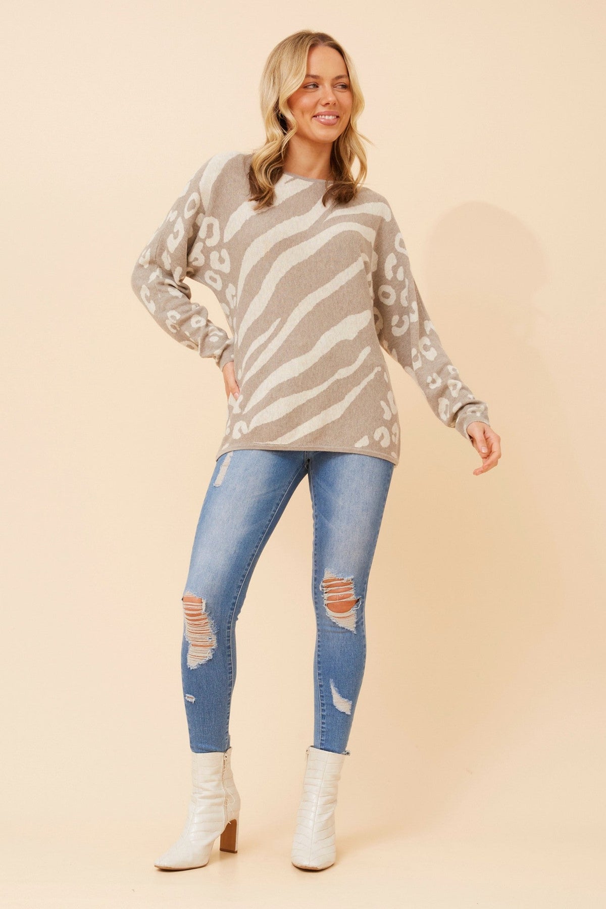 ZEVA WOOL BLEND KNIT PULLOVER (Beige)