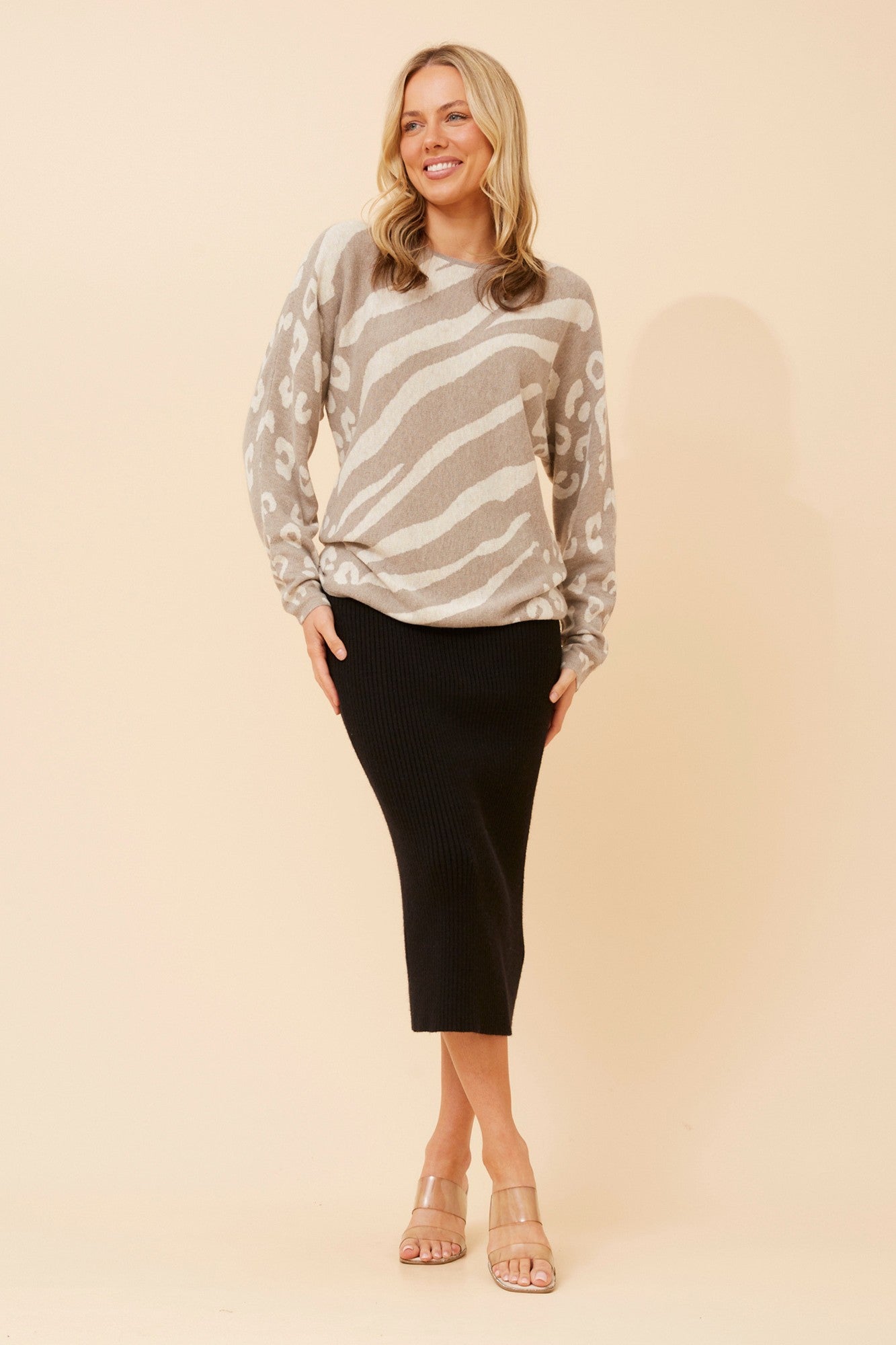 ZEVA WOOL BLEND KNIT PULLOVER (Beige)